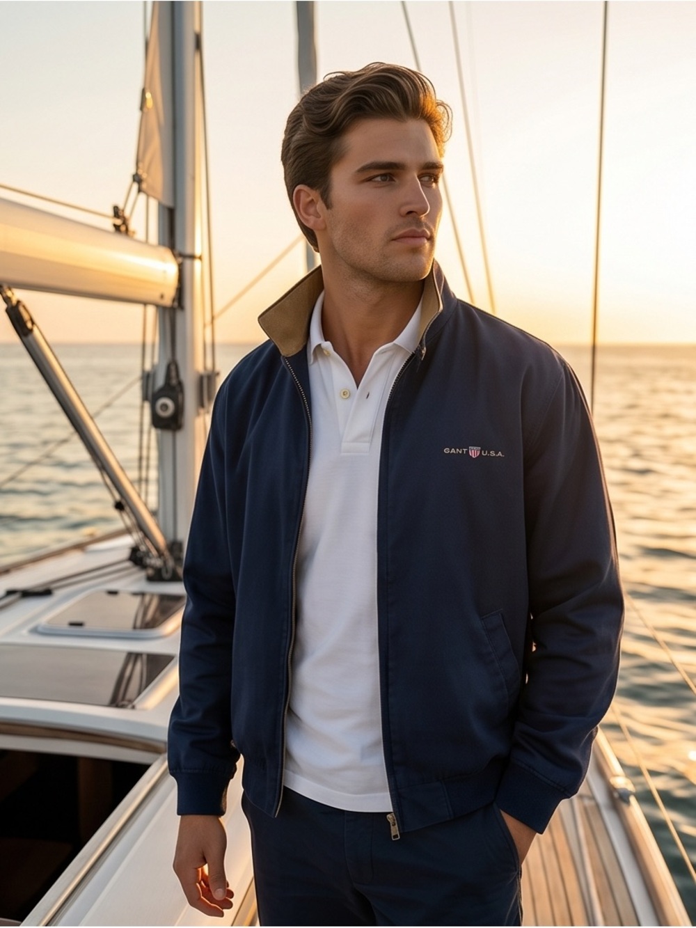 GANT Men's Navy Bomber Jacket with Contrast Collar
